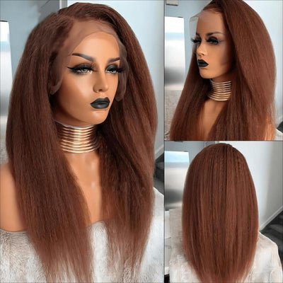 Reddish Brown 13x4 Lace Front Wig Kinky Straight 4C Hair