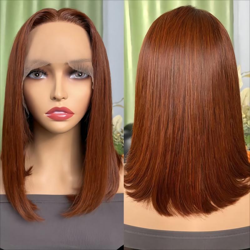 Lace Front Dark Copper Red Straight Bob Wig 13x4 Lace Frontal Lace Part Wig