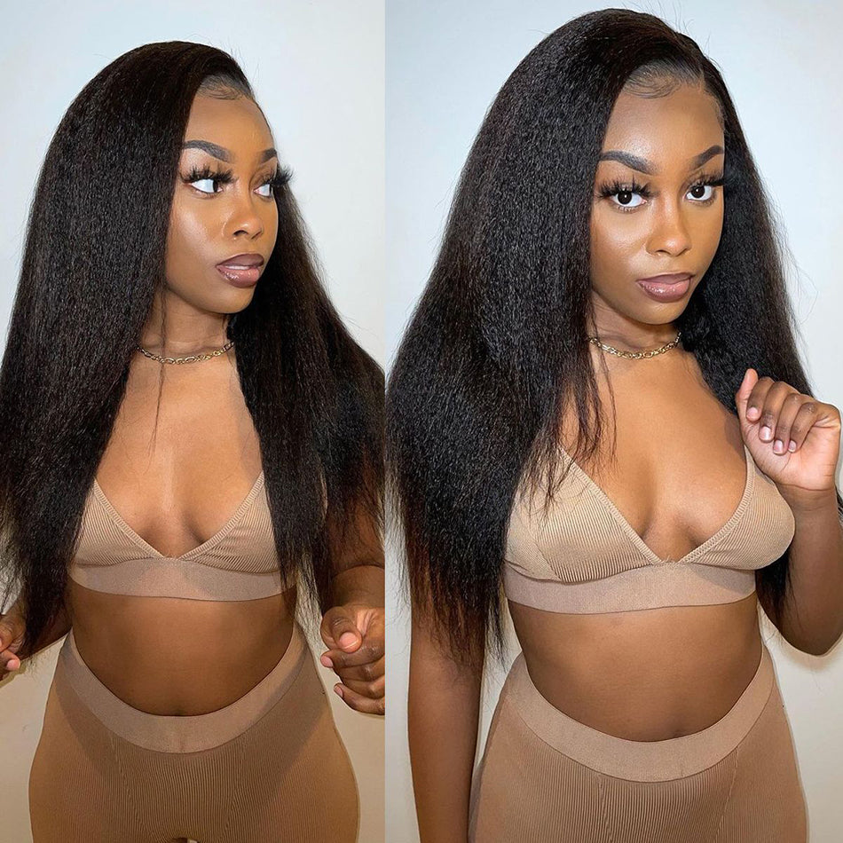 12A Grade Kinky Straight Wigs Human Hair 4x4 Lace Closure Wig