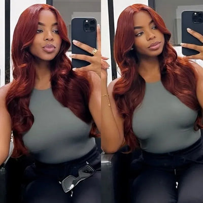 Undetectable HD Lace 5x5 Closure Reddish Brown Body Wave Glueless Wig