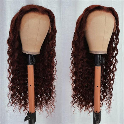 Stunning #33B Reddish Brown Color Deep Wave 13*4 Lace Front Wig Autumn Breeze Wig