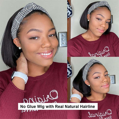 Headband Wigs Short Bob Human Hair Wig with Free Headbands