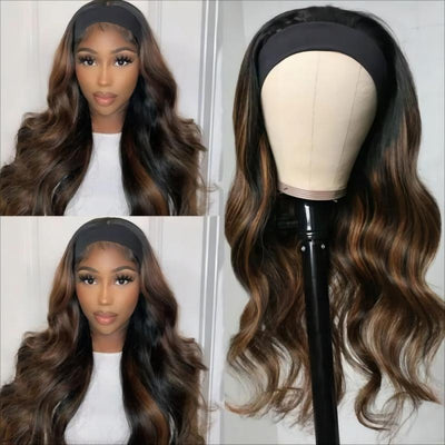 Balayage Blonde Highlight Ombre Color Headband Wig Body Wave Glueless Wig