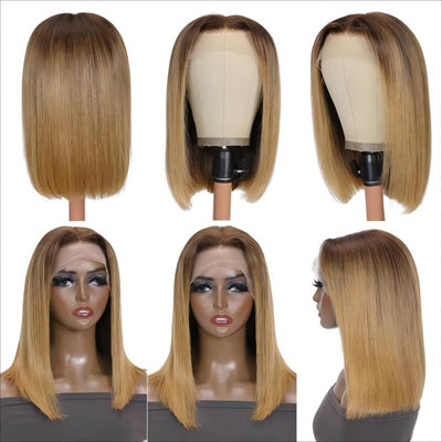 Ombre Brown Layered Lob Lace Front Wig 13*4 Lace Closure Straight Wig