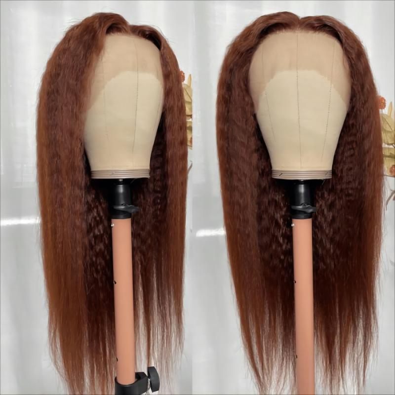 Reddish Brown 13x4 Lace Front Wig Kinky Straight 4C Hair