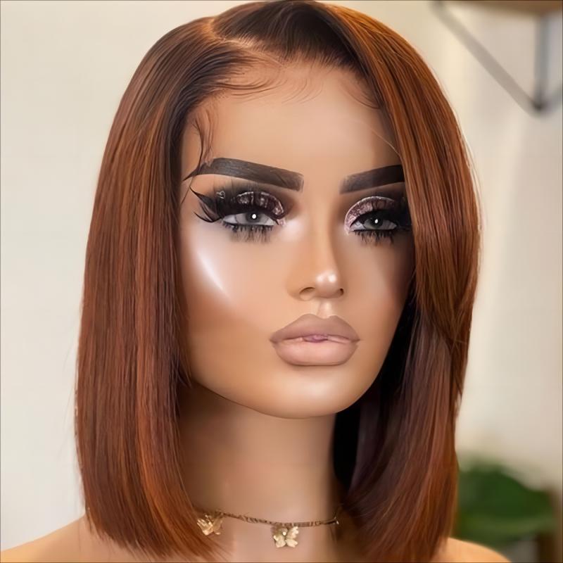 Lace Front Dark Copper Red Straight Bob Wig 13x4 Lace Frontal Lace Part Wig