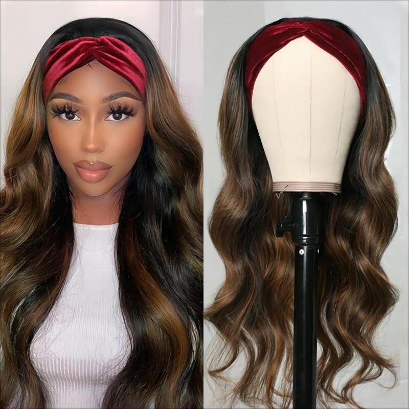 Balayage Blonde Highlight Ombre Color Headband Wig Body Wave Glueless Wig