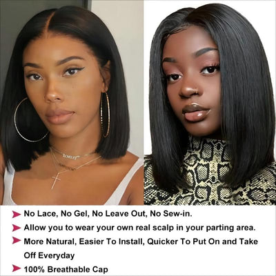 Super Affordable Bob V Part Straight Natural Hairline Wigs