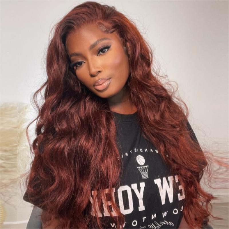 Breathable Cap 13x4 Pre Cut Lace Front Reddish Brown Body Wave Wig