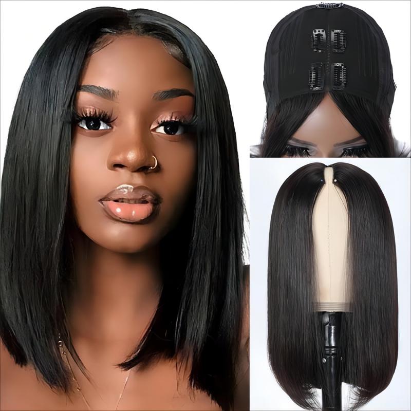 Super Affordable Bob V Part Straight Natural Hairline Wigs