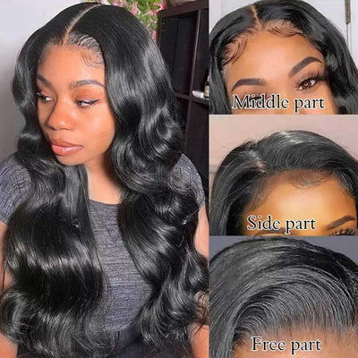 13x6 Full Lace Frontal Wig Body Hair Natural Black Color Wig