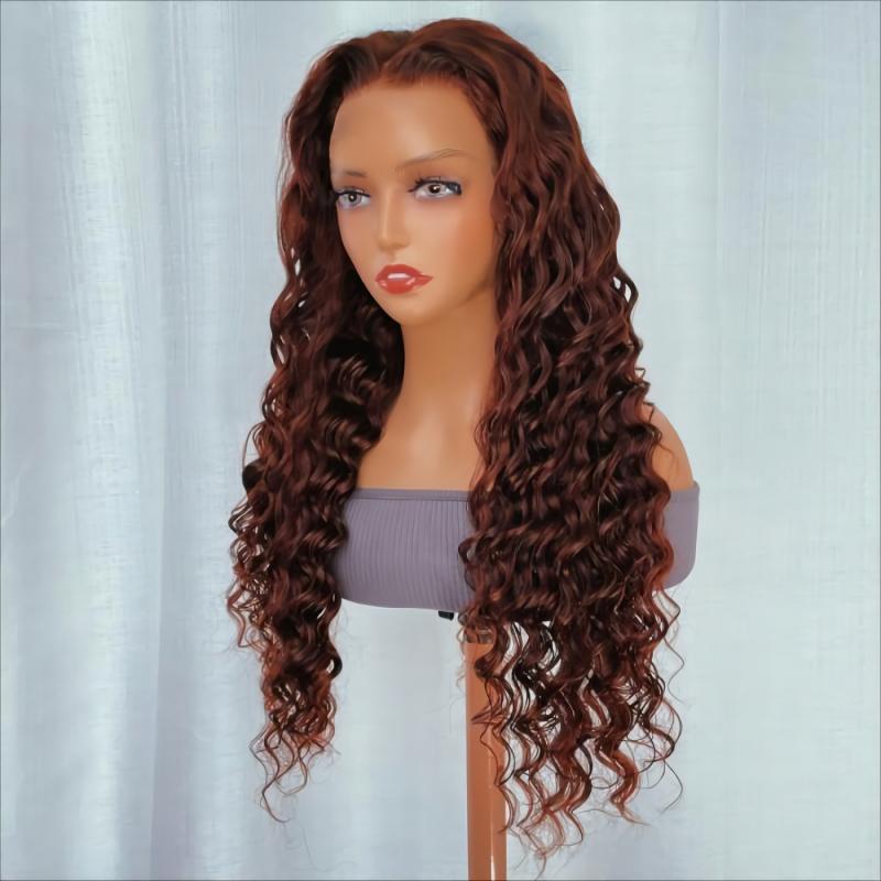 Stunning #33B Reddish Brown Color Deep Wave 13*4 Lace Front Wig Autumn Breeze Wig