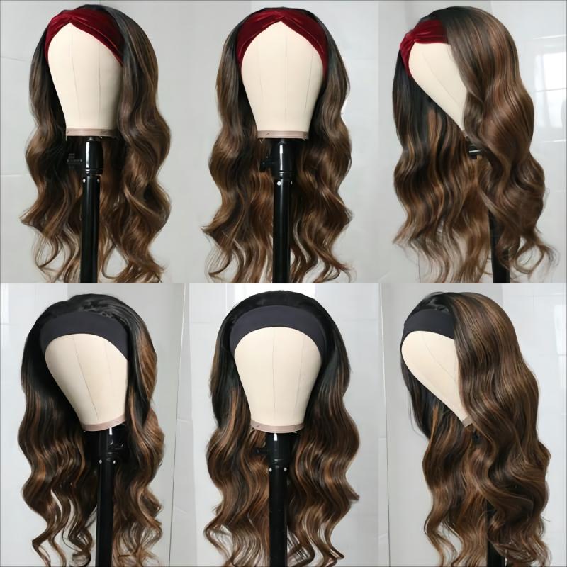 Balayage Blonde Highlight Ombre Color Headband Wig Body Wave Glueless Wig