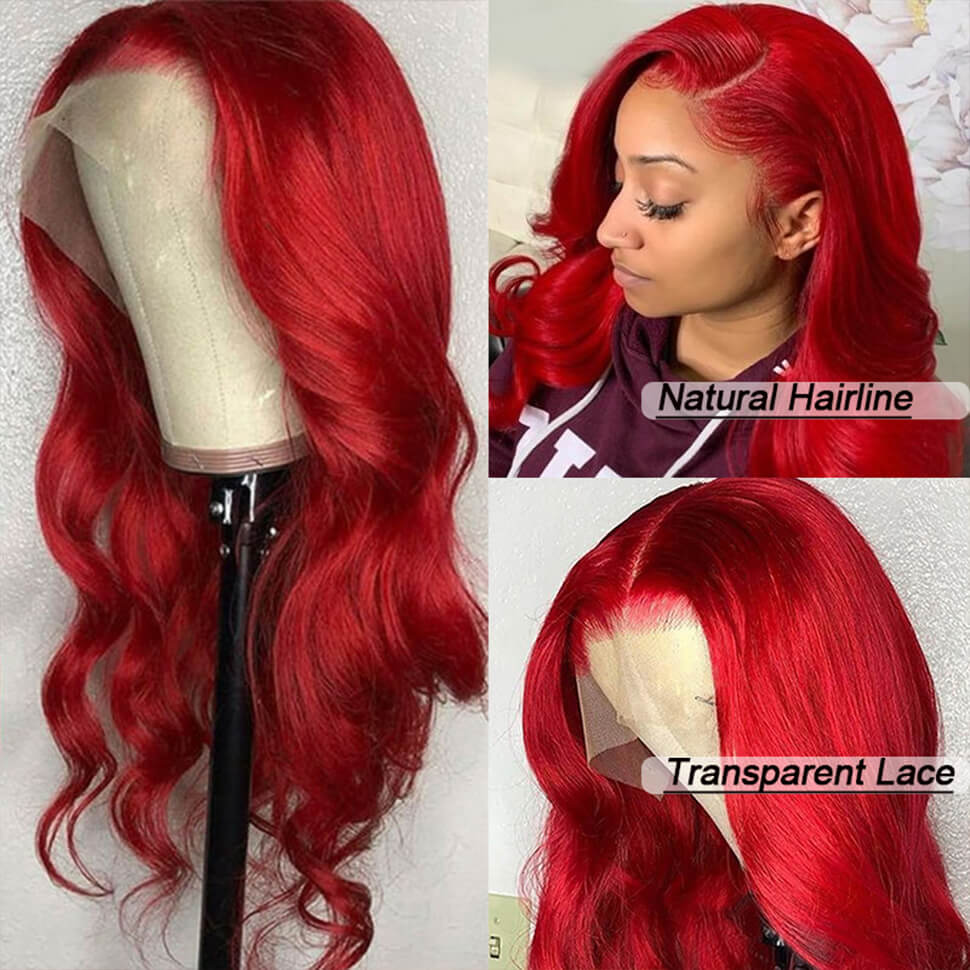 Brazilian Straight  Lace Closure Wigs Human Hair Red Wigs