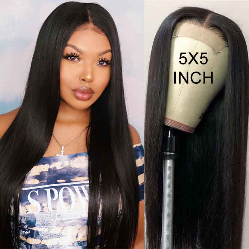 5*5 HD Lace Closure Wigs Pre Plucked Virgin Straight Wigs