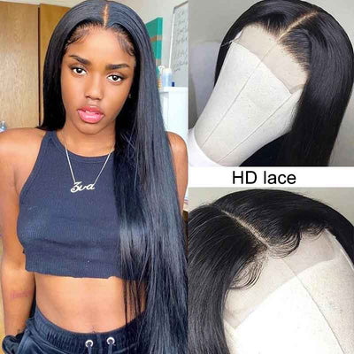 4*4 HD Lace Closure Wigs Straight 10A Brazilian Human Hair