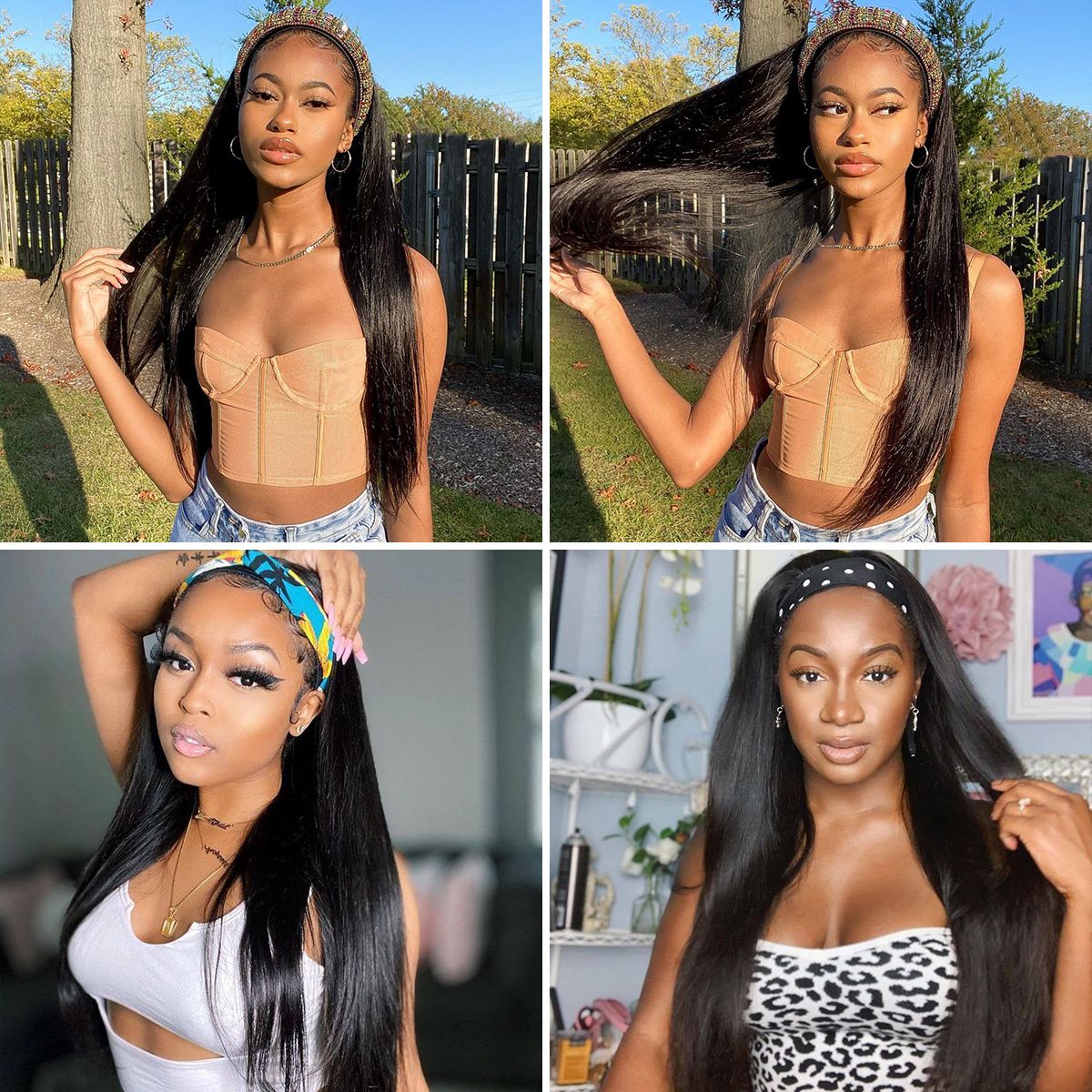 Silky Straight Headband Hair 10A Virgin Human Hair Wigs