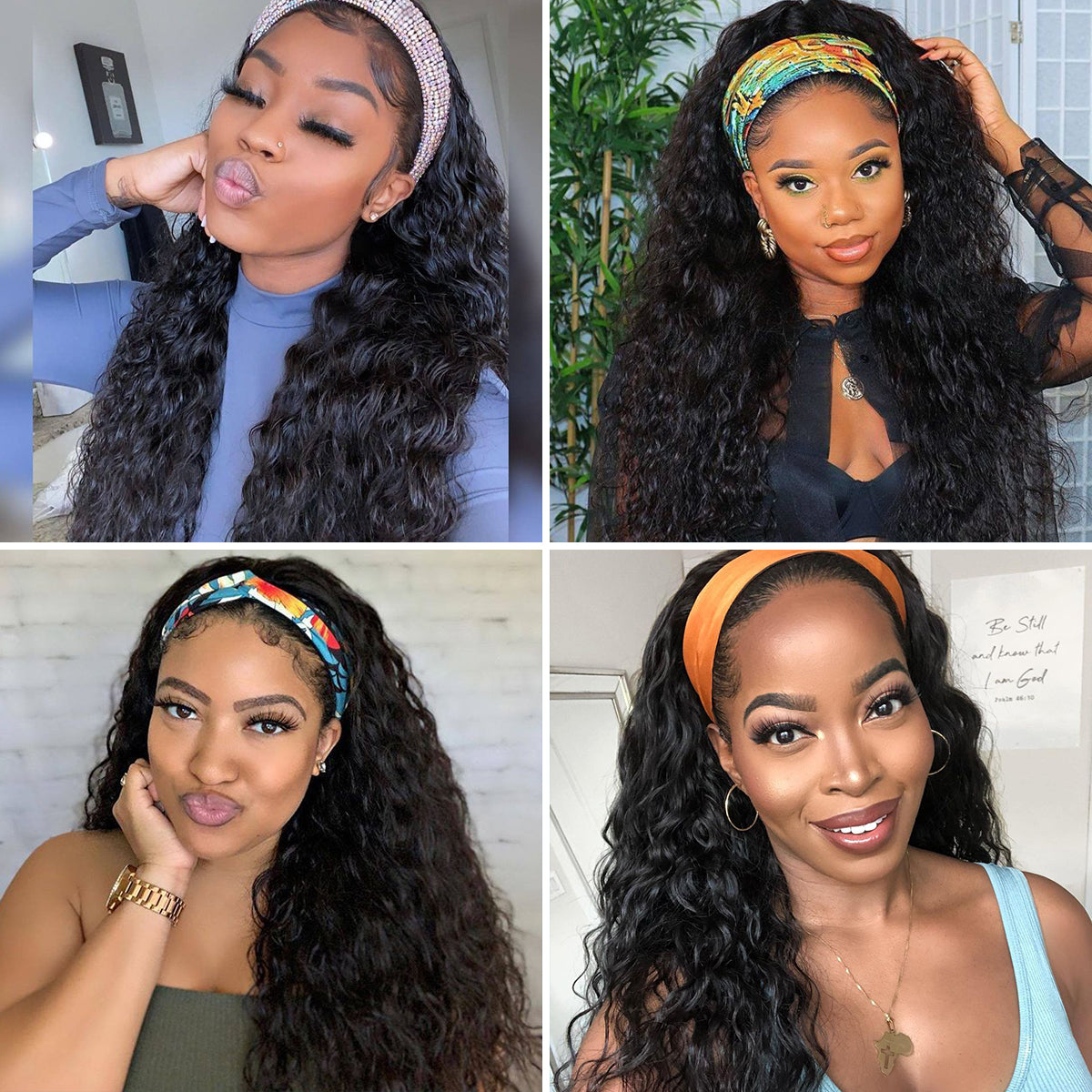 Human Hair Headband Wig Water Wave Silk Headband Half Wigs