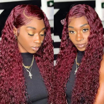 Red Wine Colored 99J Lace Part and 13x4 Lace Front Jerry Curly Wig