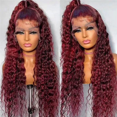 Red Wine Colored 99J Lace Part and 13x4 Lace Front Jerry Curly Wig