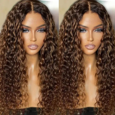 V Part Light Chocolate Brown Water Wave Glueless Wig For Beginners