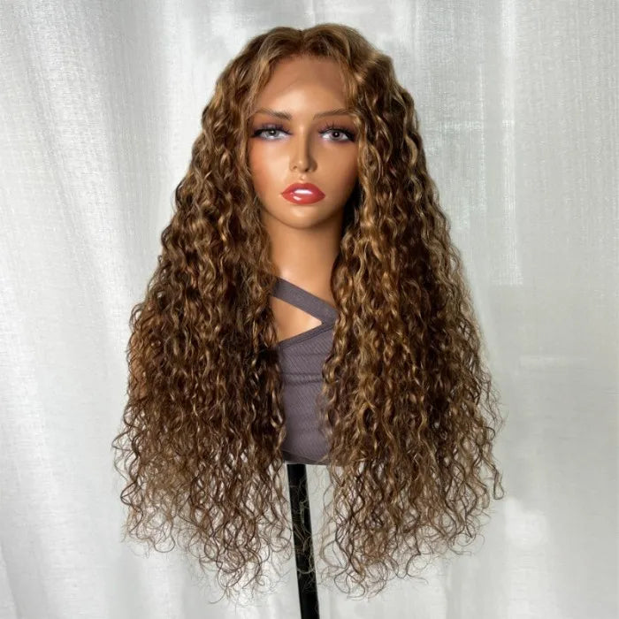 Honey Blonde Highlighted 13x4 Lace Front Water Wave Wig