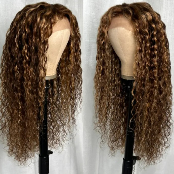 Honey Blonde Highlighted 13x4 Lace Front Water Wave Wig