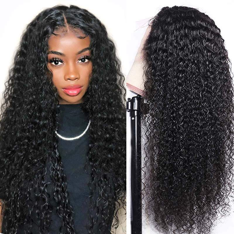 Kinky Curly Human Hair Wigs Curly13*4 Lace frontal Wig Pre-Pluckes Hairline With Baby Hair 180% Density