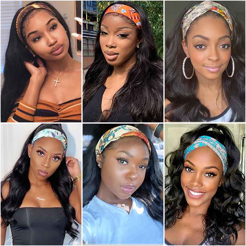 Body Wave Human Hair Wigs Silk Headband Wigs