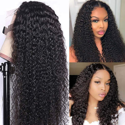 Kinky Curly Human Hair Wigs Curly13*4 Lace frontal Wig Pre-Pluckes Hairline With Baby Hair 180% Density