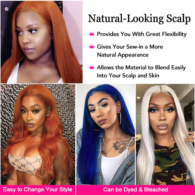 Brazilian Hair Straight Ginger Orange 4x4 Closure Wig