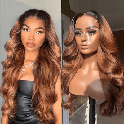 5x5 HD Lace Closure Melted Hairline Light Auburn Straight Wig With Dark Roots