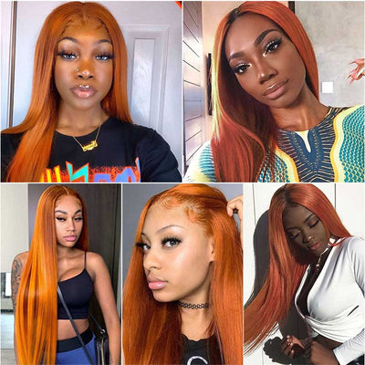 Brazilian Hair Straight Ginger Orange 4x4 Closure Wig