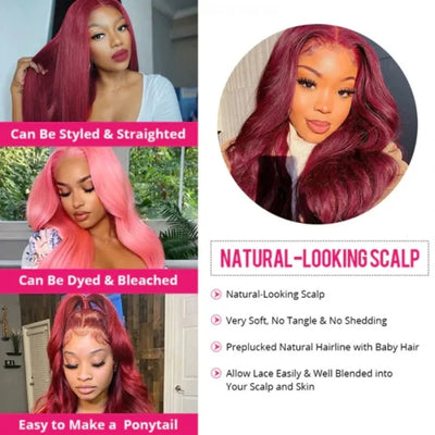 99J Burgundy Body Wave 13x6 Full Frontal Lace Wig