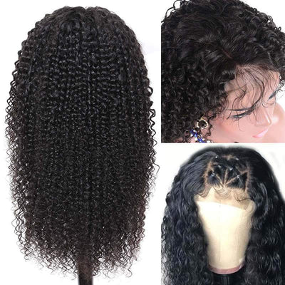 Kinky Curly Human Hair Wigs Curly13*4 Lace frontal Wig Pre-Pluckes Hairline With Baby Hair 180% Density