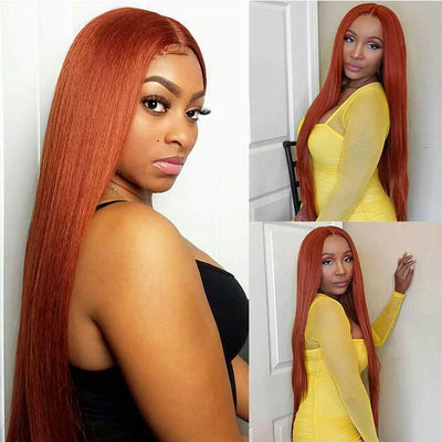 Brazilian Hair Straight Ginger Orange 4x4 Closure Wig