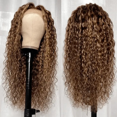 Honey Blonde Highlighted 13x4 Lace Front Water Wave Wig